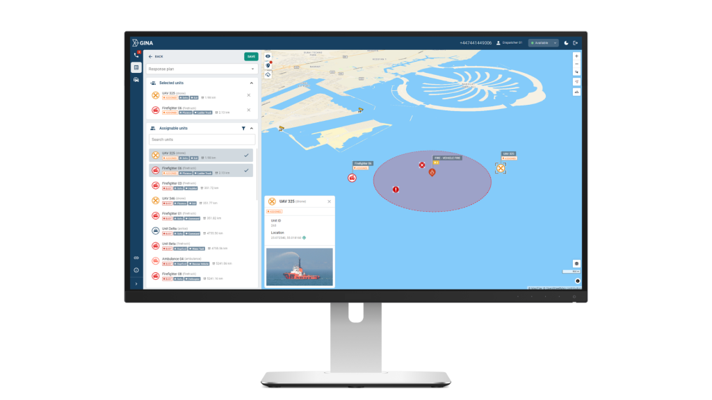Live video feed and unit deployment interface for coordinated harbor incident response.