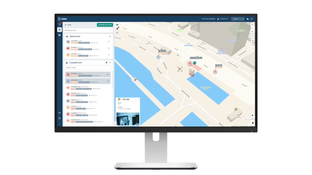 Real-time unit assignment in Smart CAD police training software — overview of available and deployed units