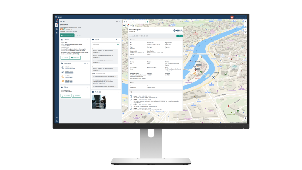 What is a CAD police report dispatchers use shown on a burglary incident with full map view in Smart CAD.