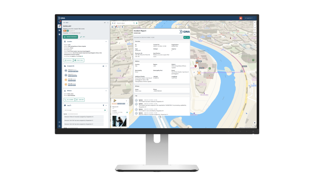 Incident report generated within Police CAD software, showing structured data and real-time case details.