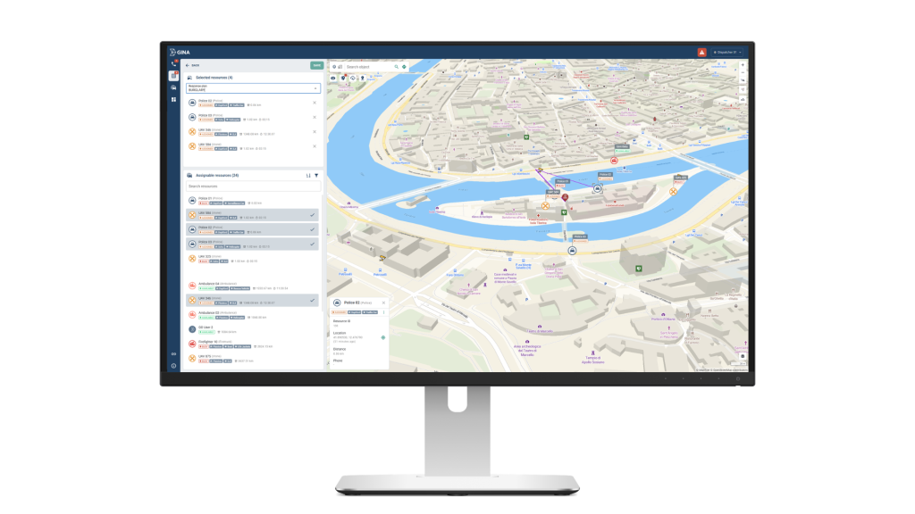 Units displayed on a live map within Police CAD software, enabling real-time tracking and coordination.
