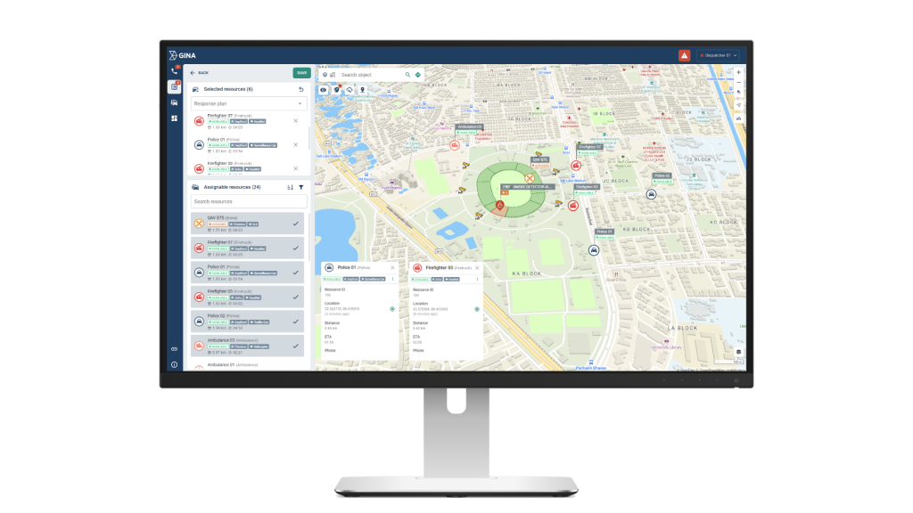Smart CAD interface displaying a common operating picture with live unit tracking and incident data